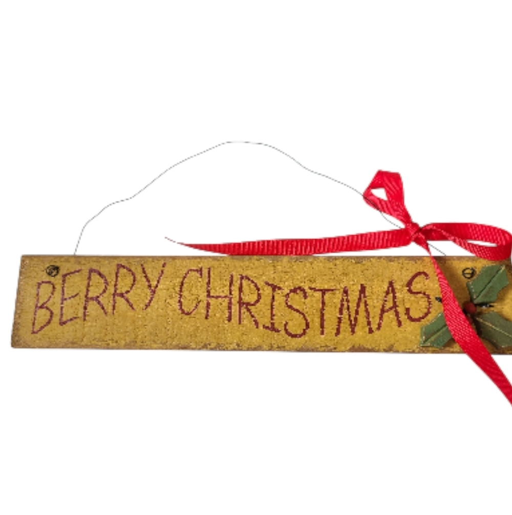 Christmas Decoration‎ Wooden Sign On Metal Hanger Rustic